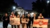 Акция прошла напротив посольства РФ в Варшаве