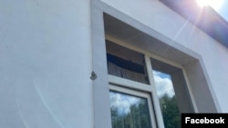 Nagorno-Karabakh - A bullet hole on a house in Karmir Shuka village, September 12, 2022.