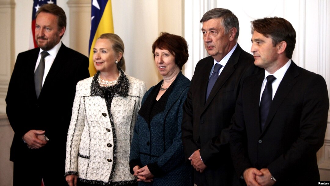 Hillary Clinton i Catherine Ashton sa članovima Presjedništva BiH, 30. oktobar 2012.