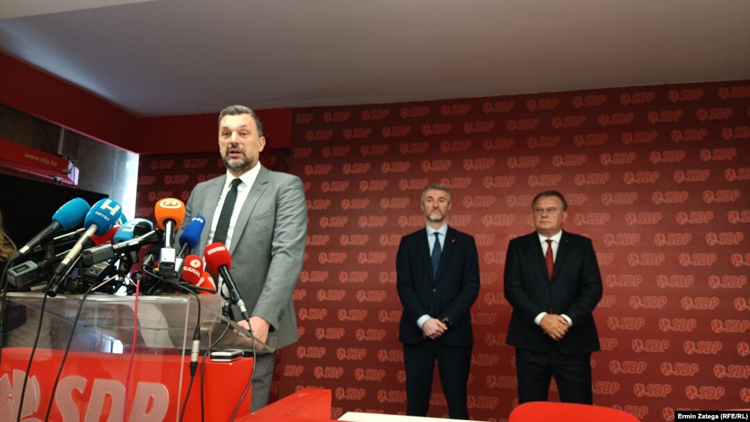 Elmedin Konaković, predsjednik stranke Narod i Pravda, Edin Forto, predsjednik Naše stranke i Nermin Nikšić, predsjednik SDP BiH.