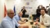 Lideri stranaka bivšeg prosrpskog Demokratskog fronta Milan Knežević i Andrija Mandić tokom pregovora o novoj Vladi sa mandatarom i liderom Pokretom Evropa sad Milojko Spajićem 