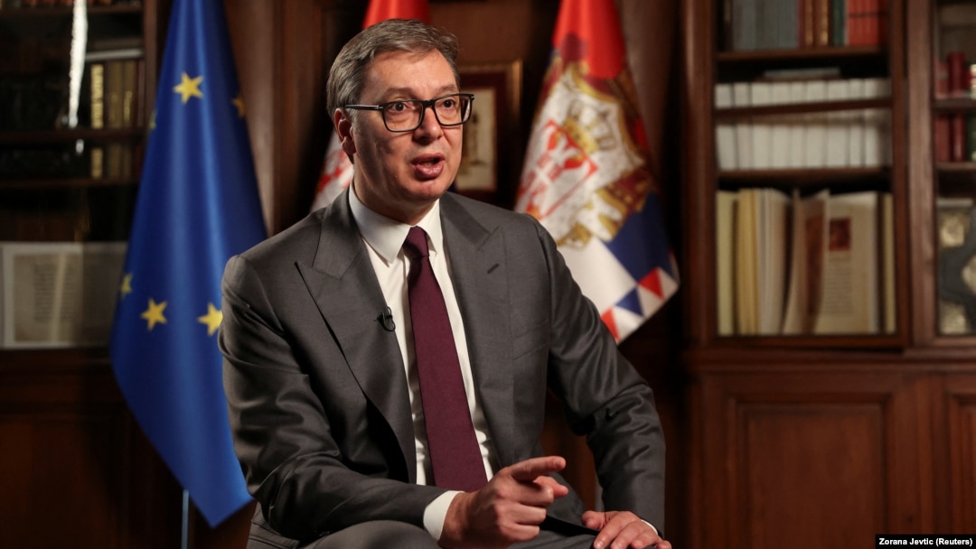 Predsednik Srbije Aleksandar Vučić govori u intervjuu Rojtersu u Beogradu, Srbija, 28. septembra 2023.