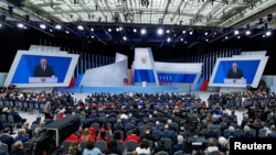 Президент Росії Володимир Путін виступає зі щорічним посланням до Федеральних зборів, Москва, Росія, 29 лютого 2024 року