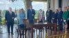 Mađarski premijer Viktor Orban, predsednica Mađarske Katalin Novak sa predsednikom Srbije Aleksandrom Vučićem i premijerkom Anom Brnabić na zajedničkoj sednici vlada dve države, Palić, Srbija, 20. jun 2023. 