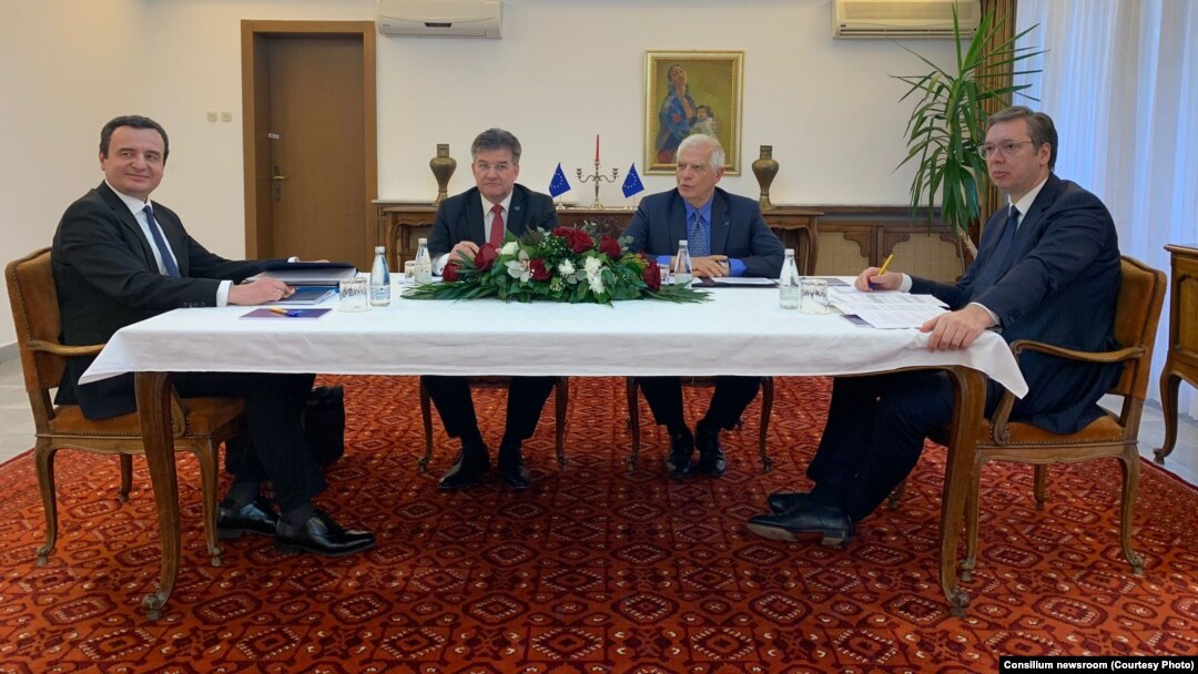 Sastanak predsjednika Srbije Aleksandra Vučića, premijera Kosova Albina Kurtija i predstavnika EU Miroslava Lajčaka i Josepa Borella u Ohridu 18. marta 2023.