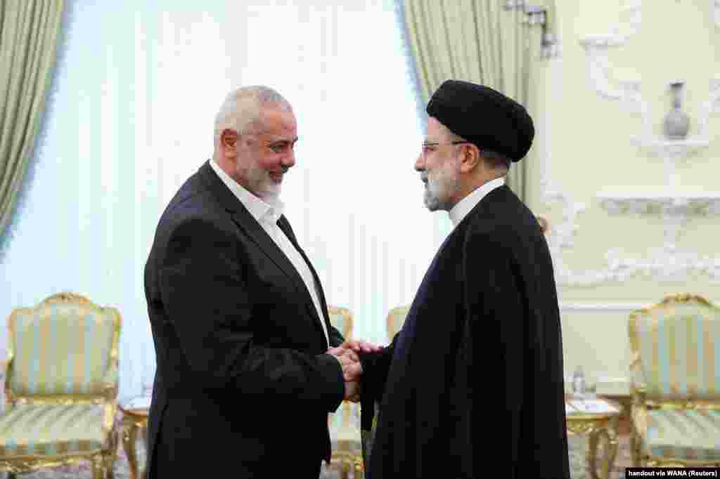 دیدار اسماعیل هنیه با ابراهیم رئیسی، رئیس‌جمهور پیشین ایران؛ تهران، ۳۰ خرداد ۱۴۰۲