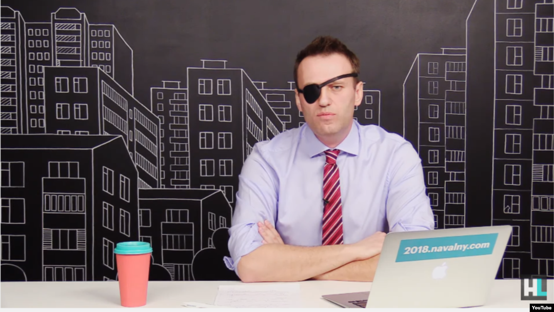 Opposition leader Aleksei Navalny wearing an eye patch following the attack that injured his right eye