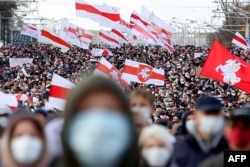 Під час акції протесту в Мінську, 18 жовтня 2020 року