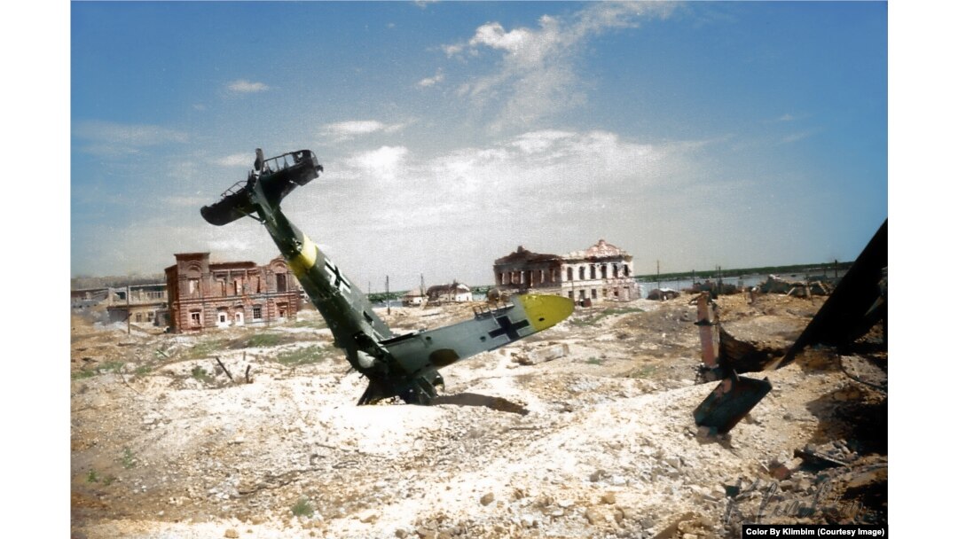 The wreckage of a German Messerschmitt Bf 109 that crashed during the 1942-43 Battle of Stalingrad.