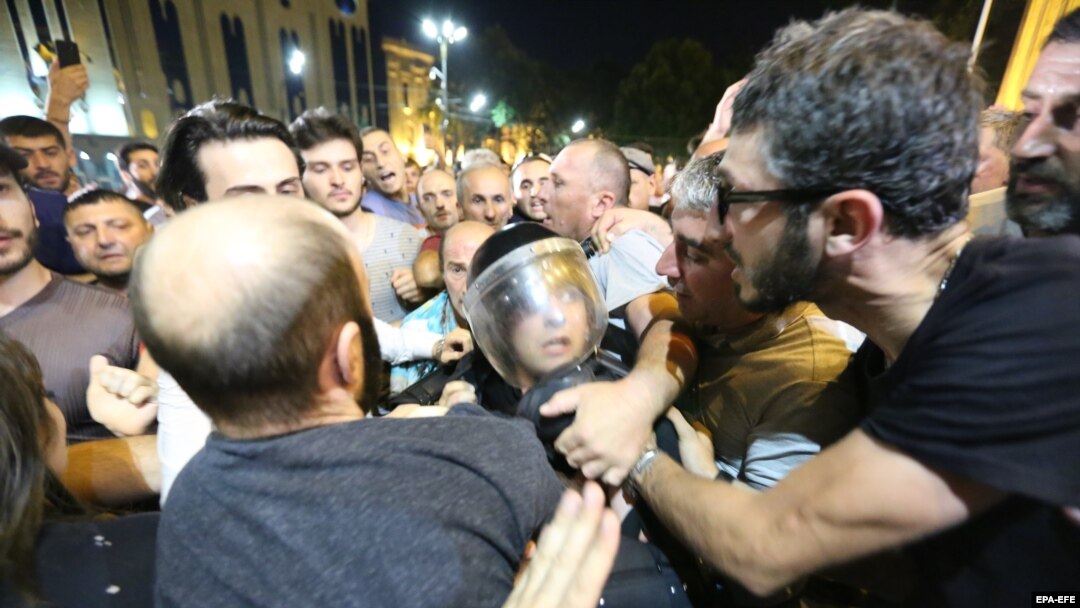 Protesters clashed with riot police during a mass rally in front of parliament in Tbilisi on the night of June 20-21. Hundreds were injured, including dozens of police.