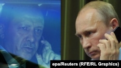 Туркойчоьнан президент ЭрдохIан Реджеп (аьрр), Оьрсийчоьнан президент Путин Владимир (аьтт) комб. сурт. 
