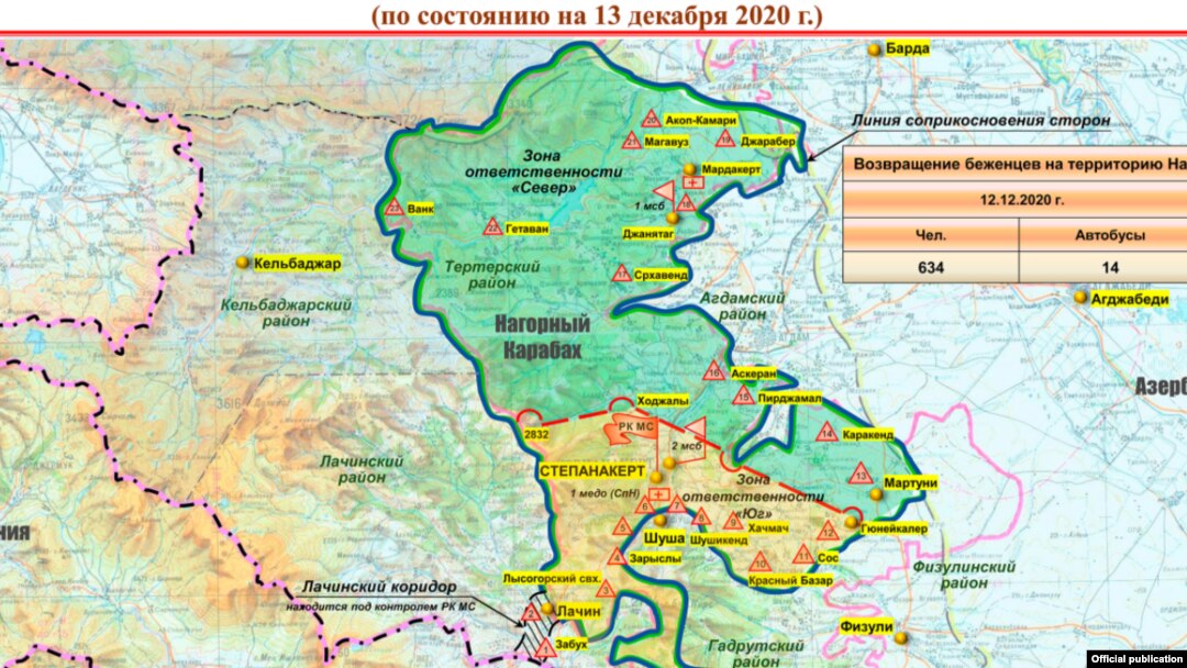 Qarabağdakı Rusiya sülhməramlılarının yeni xəritəsi, 13 dekabr 2020