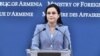 Armenia - Foreign Ministry spokeswoman Anna Naghdalyan speaks at a news briefing in Yerevan, 14 August 2018. 
