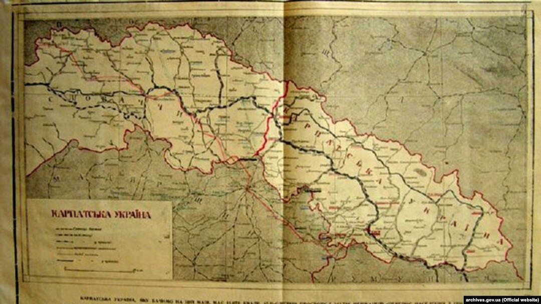 Мапа Карпатскої України з газети «Українські вісті», 21 листопада 1938 року 