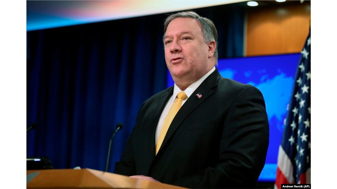 Secretarul de stat Mike Pompeo, făcând anunțul la Washington