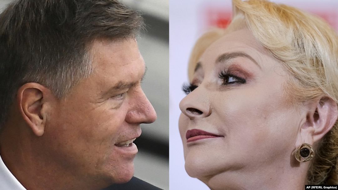 ROMANIA -- A combo photo shows incumbent President Klaus Iohannis (left) and former Prime Minister Viorica Dancila