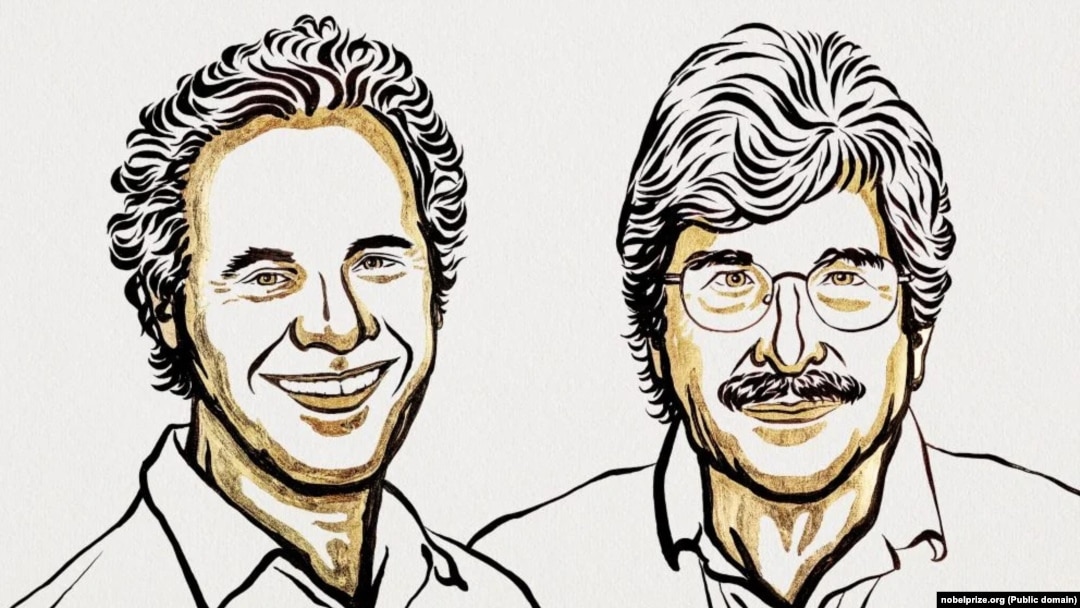 Victor Ambros (s) și Gary Ruvkun (d) într-o ilustrație furnizată de Comitetul Nobel.