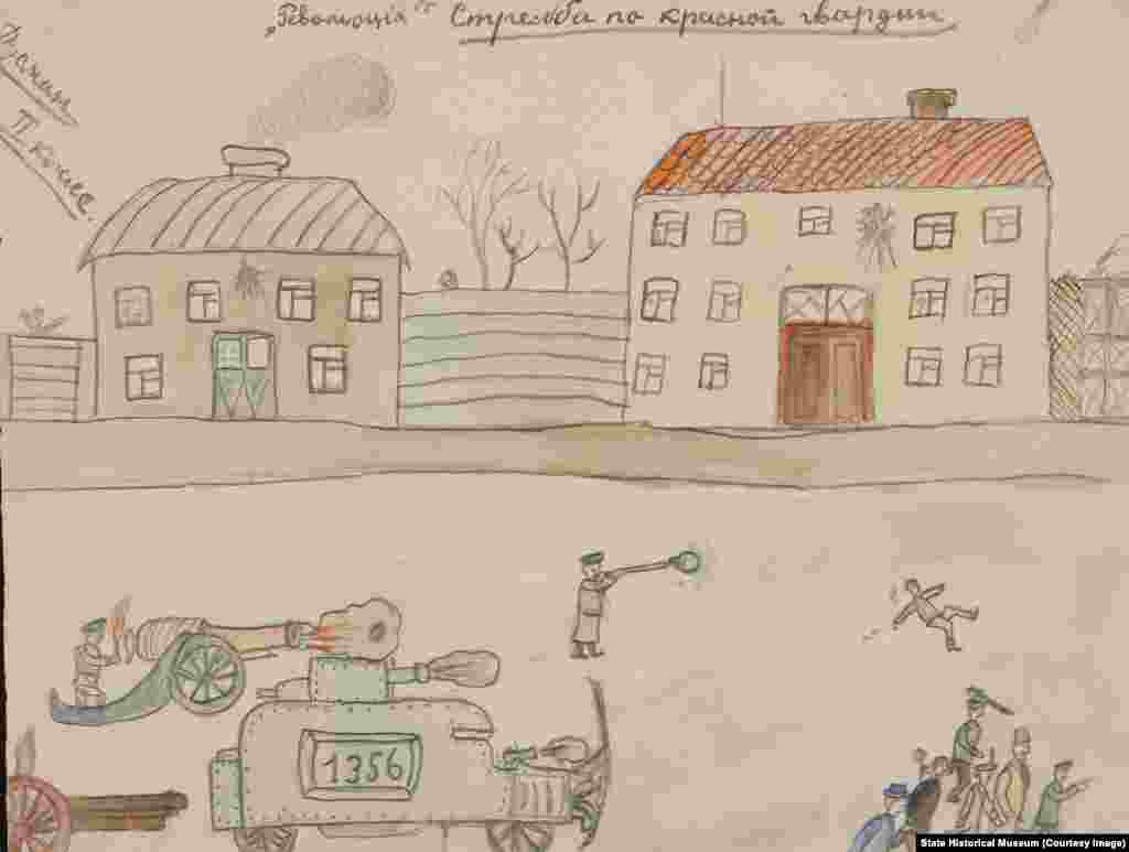 Многие учащиеся школ, которые находились центре Москвы, сами стали свидетелями стремительно развивающихся событий. Дусман. "Стрельба по Красной гвардии".
