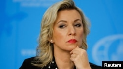 Russia - Russian Foreign Ministry spokeswoman Maria Zakharova listens during the annual news conference of Foreign Minister Sergei Lavrov in Moscow, January 18, 2023. 