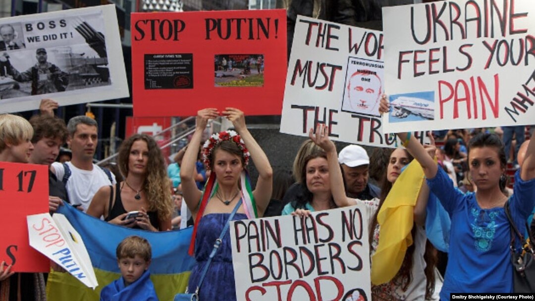 A demonstration in New York city on July 19 demanding sanctions against Russia for its actions in Ukraine. 