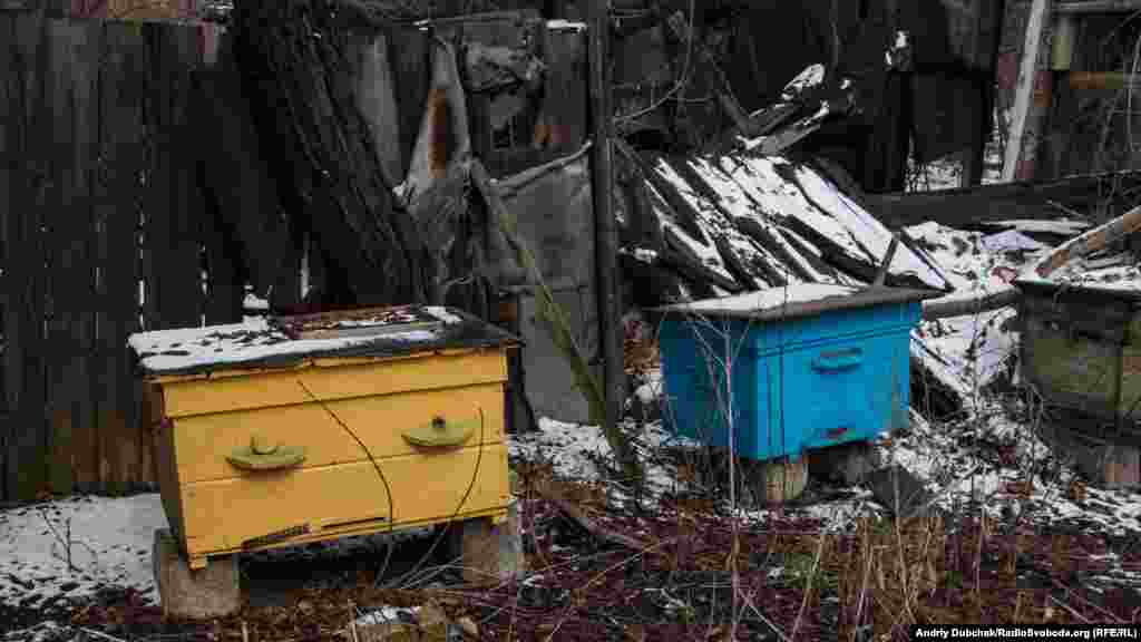 Символічні жовто-блакитні вулики на подвір’ї однієї з садиб говорять про те, що не всі жителі були налаштовані проросійськи
