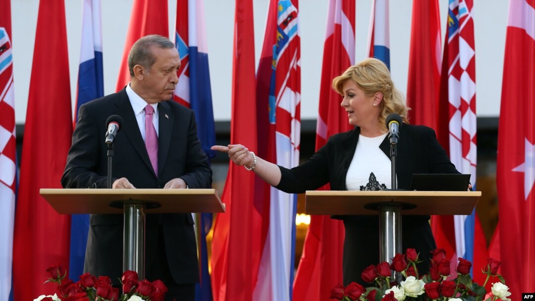 Predsjednica Hrvatske Kolinda Grabar Kitarović i turski predsjednik Redžep Tajip Erdogan u Zagrebu, travanj 2016.